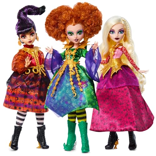 Monster High Skullector Hocus Pocus Dolls - Winifred, Mary, Sarah und Binx Sammelset mit beweglichen Figuren, Hexenkleidern, Accessoires und Display-Ready-Verpackung von Monster High