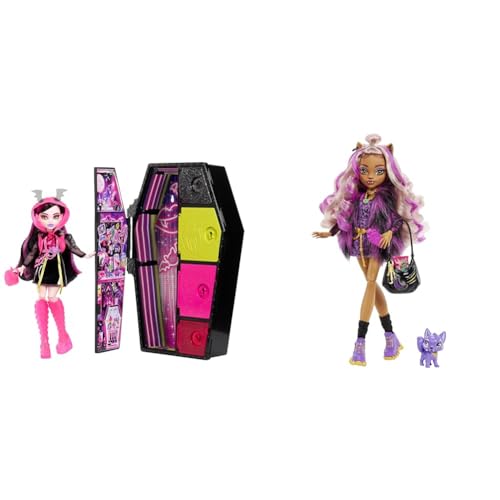 Monster High Skulltimate Secrets Draculaura-Puppe & Mattel Clawdeen - Puppe mit Animal-Print-Pullover von Monster High