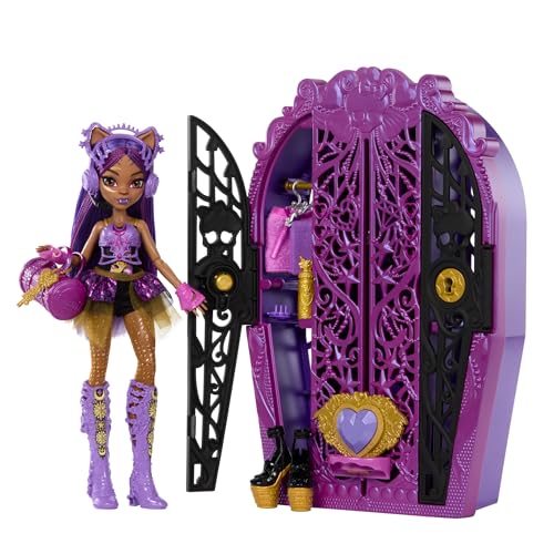 Monster High Skulltimate Secrets Puppen- und Accessoire-Set, Monster Mysteries Clawdeen Wolf mit Kleiderschrank und mehr als 19 Überraschungen inklusive Kleidung, HXH85 von Monster High