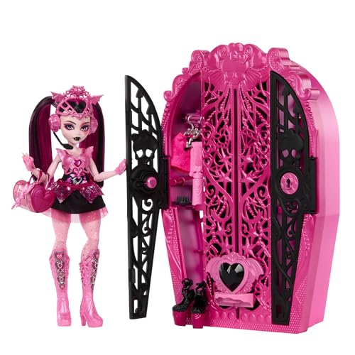 Monster High Skulltimate Secrets Puppen- und Accessoire-Set, Monster Mysteries Draculaura mit Kleiderschrank und mehr als 19 Überraschungen inklusive Puppenkleidung, HXH84 von Monster High