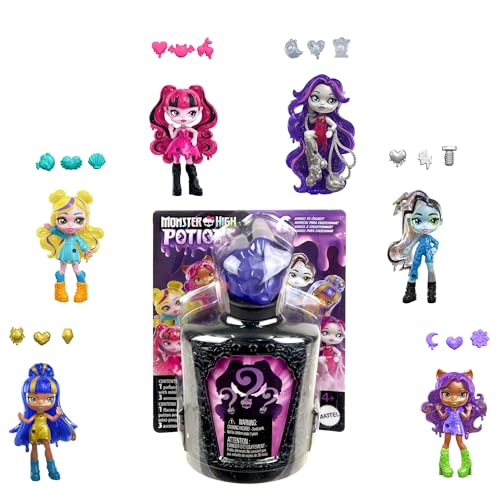 Monster High-Zaubertränke Minipuppen und Accessoires, ca. 7 cm große Überraschungsfiguren in Display-Flasche mit Water Reveal und Talismane (Charaktere können abweichen), HYB10 von Monster High