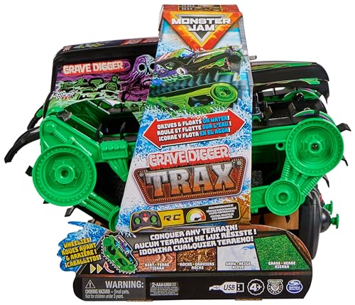 Monster Jam, Grave Digger Trax - RC Monster Truck Kettenfahrzeug Maßstab 1:15, All-Terrain-geländegängig an Land und im Wasser - für Jungen und Mädchen ab 4 Jahren von Monster Jam