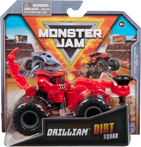 Monster Jam, Offizieller Dirt Squad Monster Truck mit beweglichen Teilen, Maßstab 1:64, Druckguss-Fahrzeug, Spielzeug für Jungen ab 3 Jahren (Drilliam Red) von Monster Jam