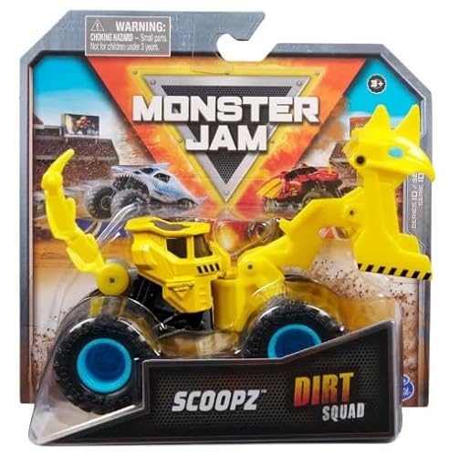 Monster Jam, Offizieller Dirt Squad Monster Truck mit beweglichen Teilen, Maßstab 1:64, Druckguss-Fahrzeug, Spielzeug für Jungen ab 3 Jahren (Scoopz Gelb) von Monster Jam