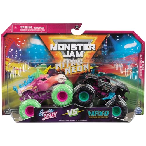 Monster Jam, Offizielles Nitro Neon, Sparkle Smash Vs. Max-D, Maßstab 1:64, Die-Cast Monster Trucks, Kinderspielzeug für Jungen ab 3 Jahren von Monster Jam