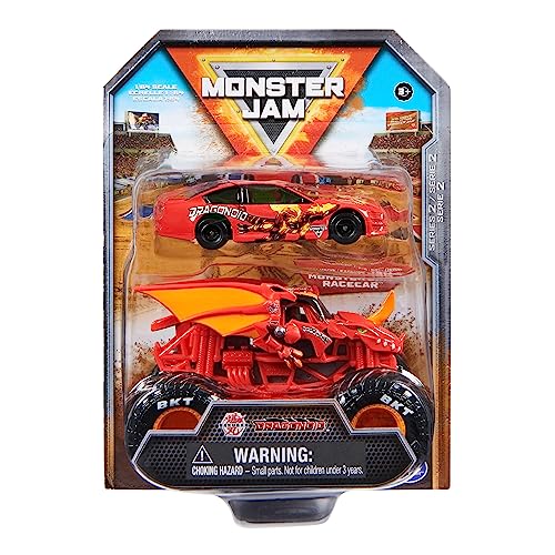 Monster Jam 2 x Monster Truck und Rennwagen im Maßstab 1:64: Dragonoid von Monster Jam