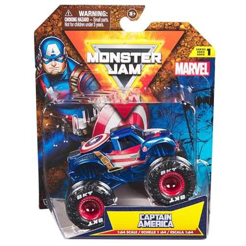 Monster Jam 2024 Marvel Diecast Series 1 Monster Truck mit Flagge, Maßstab 1:64 Captain America von Monster Jam