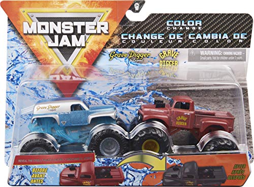 Monster Jam 6058835 Official Colour-Changing Scale Jam Offizieller vs. Grave Digger (1982 Retro) Farbwechselnde Die-Cast Monster Trucks, Maßstab 1:64, Mehrfarbig, M von Monster Jam