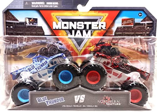 Monster Jam Die-Cast Monster Trucks, Maßstab 1:64, Kinderspielzeug ab 3 Jahren, 2er Pack Serie 24 (Blue Thunder vs Northern Nightmare) von Monster Jam