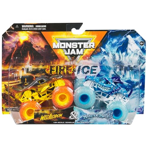 Monster Jam Fire & Ice 2024 Druckgussmonster Megalodon und Monster Mutt Dalmatiner 1:64 von Monster Jam