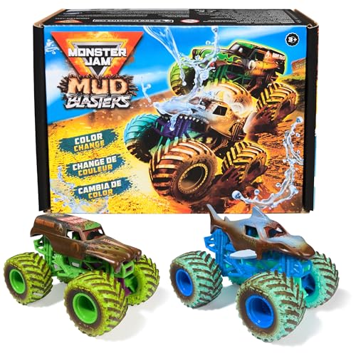 Monster Jam Mud Blasters, Grave Digger und Megalodon Farbwechsel-Trucks, 2er-Pack, 1:64 Druckguss-Fahrzeug, Kinderspielzeug für Jungen und Mädchen ab 3 Jahren von Monster Jam