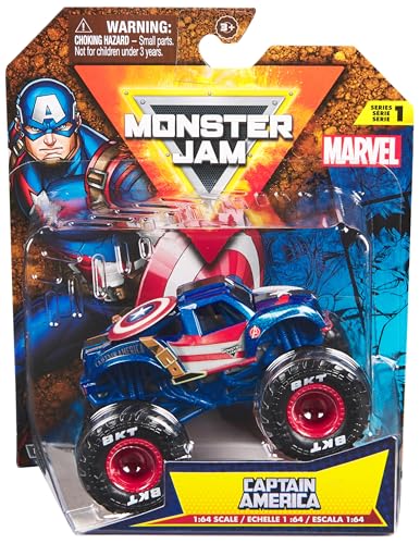 Monster Jam - Original Monster Truck im Marvel Superhelden-Design, monstermäßige Stunt-Action zum Spielen und Sammeln, Maßstab 1:64, ab 3 Jahren (Sortierung mit verschiedenen Designs, Zufallsauswahl) von Monster Jam