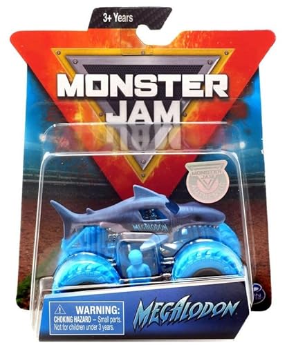 Monster Jam s Megalodon (Blue Tires), Druckguss-Truck im Maßstab 1:64 mit Figur von Monster Jam