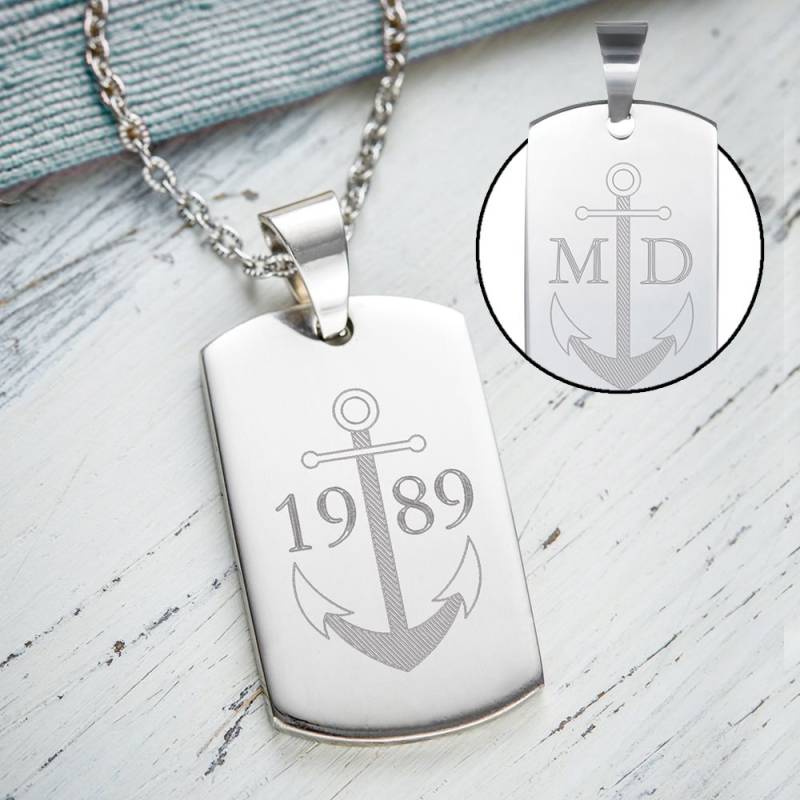 Army Dog Tag Kette mit Gravur für Männer - Anker von Monsterzeug