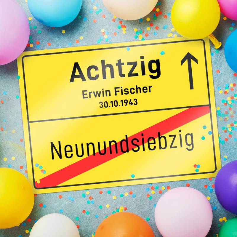 Personalisiertes Ortsschild - 80. Geburtstag von Monsterzeug