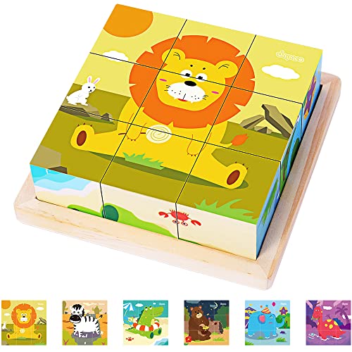 Montejoy Würfelpuzzle Holz, 3D Würfelpuzzle Puzzlespiele 6 in 1 Tier-Motive Holzpuzzle für Kinder ab 1 2 3 4 Jahre, Montessori Lernspielzeug Geschenk für Jungen und Mädchen von Montejoy