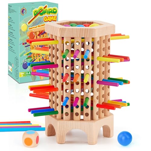 Montejoy Montessori Spiel Brettspiel aus Holz, 36 Stück Bunte Holzstäbchen Würfelspiel Lernspielzeug Kinderspiele ab 3 4 5 6 Jahre, Feinmotorik Spiele Familienspiel Reisespiel für Kinder Erwachsene von Montejoy