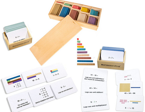 Sparset Montessori Rechenstäbchen mit 200 Aufgabenkarten. Den Zahlenraum bis 10 und den Zahlenraum bis 100 entdecken. von Montessori-Shop