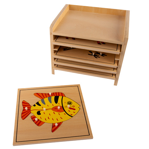 Tierpuzzle Set nach Montessori mit 5 beliebten Tieren - Pferd, Frosch, Schildkröte, Fisch und Vogel von Montessori-Shop