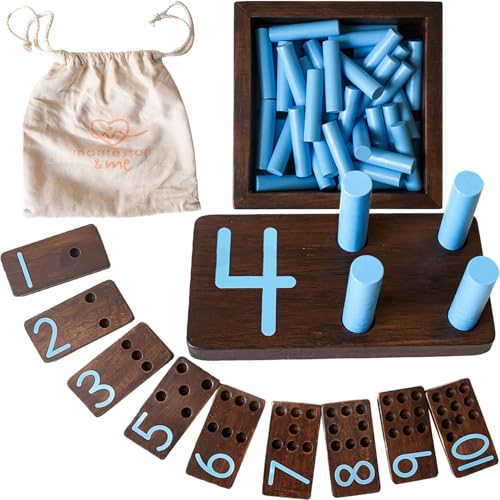 Counting Peg Board - Montessori Math and Numbers for Kids - Wooden Math Manipulatives Materials - Dark Walnut Stain von Montessori & Me