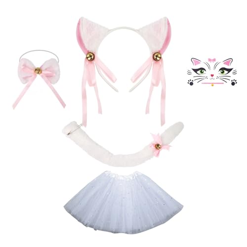 3/4/5 Stück Katzen Kostüm Set Halloween Kostüm Cosplay Party Requisiten Katzen Ohren Stirnband Fliege Schwanz Tutus Gesichtsaufkleber Kinder von Montesy