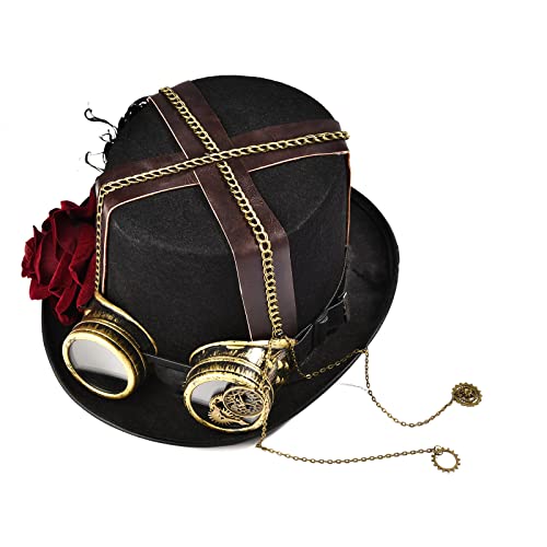 Steampunk Zylinder mit Brille Steampunk Bowler Zylinder Gay Zylinder Hut Kostüm Zubehör Karneval Nachtclub Steampunk Zylinder Mini von Montesy