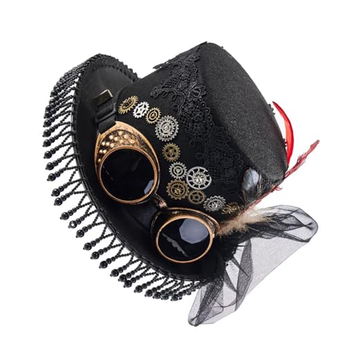 Steampunks Zylinderhut, Unisex, Vliesstoff, viktorianischer Hut mit Brille, Unisex, Kostüm-Hut, coole Hippie-Hut, Halloween, Kopfbedeckung, Steampunk-Hut für Musikfestival von Montesy