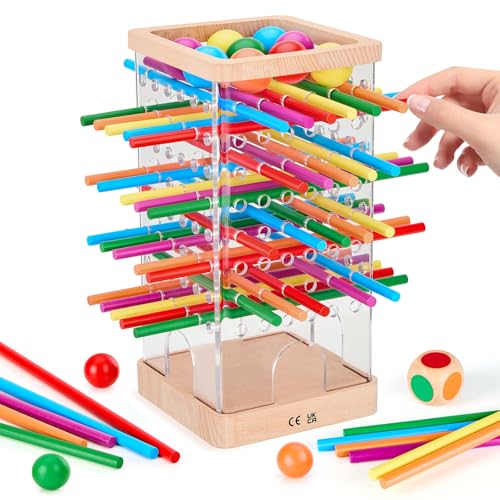 Montessori Spiel Brettspiel aus Holz, 48 Bunte Stäbchen Würfelspiel zur Feinmotorik & Mathe, Lernspiele ab 3 4 5 6 Jahre, Familienspiel Reisespiel für Kinder, Geschenk Jungen Mädchen ab 3 Jahre Montessori Spiel Brettspiel aus Holz, 48 Bunte Stäbchen Würfelspiel zur Feinmotorik & Mathe, Lernspiele ab 3 4 5 6 Jahre, Familienspiel Reisespiel für Kinder, Geschenk Jungen Mädchen ab 3 Jahre von Montrix