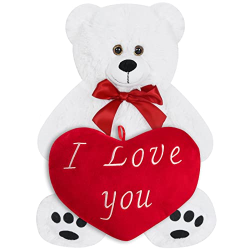 Monzana® Teddybär Herzkissen 50cm Weiß Weich Dichtes Fell Schleife Tatzen Ich Liebe Dich Geschenk Valentinstag Plüschbär Kuscheltier Bärchen Bär von Monzana