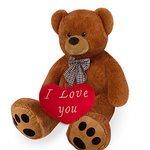 Monzana® Teddybär Herzkissen XXL 150cm Braun Weich Dichtes Fell Schleife Tatzen Ich Liebe Dich Geschenk Valentinstag Plüschbär Kuscheltier Bär von Monzana