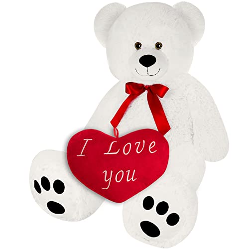 Monzana® Teddybär Herzkissen XXL 150cm Hellbraun Weich Dichtes Fell Schleife Tatzen Ich Liebe Dich Geschenk Valentinstag Plüschbär Kuscheltier Bär von Monzana