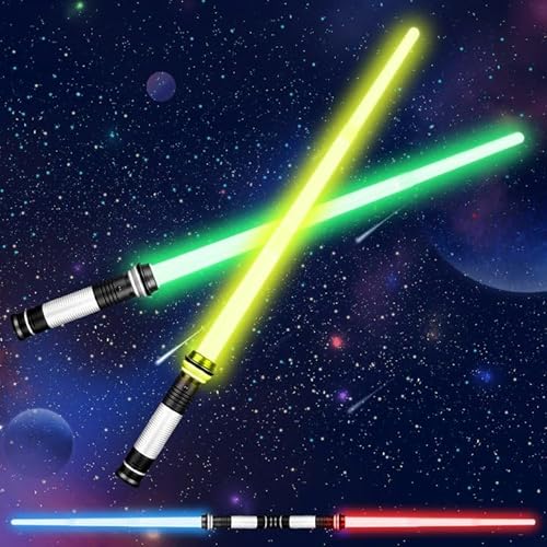 Moocuca 2 Stück Lichtschwert Kinder, RGB 7 Farben Led Lightsaber mit Licht und Sound, Lightsaber für Kinder, Cosplay Spielzeug Einziehbares Laserschwert Kinder, Laser Schwert Sta Wars, Partyzubehör von Moocuca