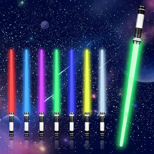 Moocuca Lichtschwert Kinder, Laserschwert Kinder, RGB 7 Farben Led Lightsaber mit Licht und Sound, Cosplay Spielzeug Einziehbares Laserschwert Kinder, Halloween Laserschwerter für Kinder von Moocuca