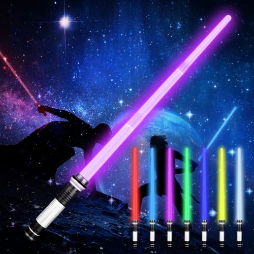 Moocuca Lichtschwert Kinder, Laserschwert Sta Wars, RGB 7 Farben Led Lightsaber mit Licht und Sound, Cosplay Spielzeug Einziehbares Laserschwert Kinder von Moocuca