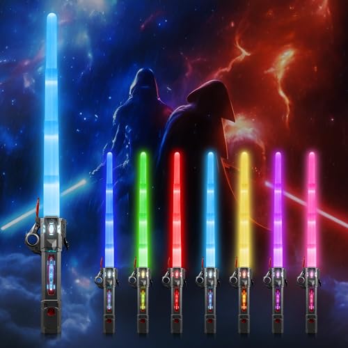 Moocuca Lichtschwert Kinder, Laserschwert Star Wars, RGB 7 Farben Led Lightsaber mit Licht und Sound, Cosplay Spielzeug Einziehbares Laserschwert Kinder, Glühendes Light Saber von Moocuca