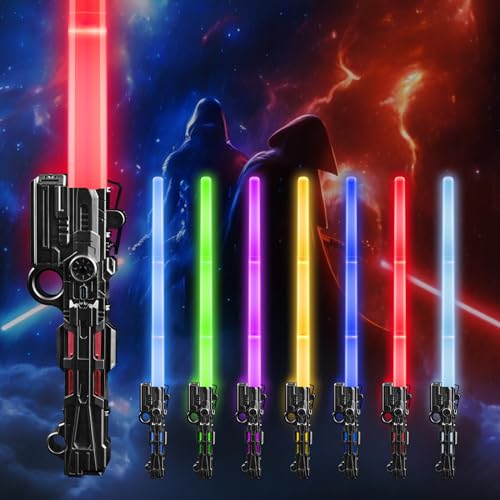 Moocuca Lichtschwert Kinder, Laserschwert mit Kreiselring, Lightsaber Sta Wars, RGB 7 Farben Led Lightsaber mit USB-Kabel, Licht und Sound, Einziehbares Leuchtschwert Kinder für Cosplay, Partyzubehör von Moocuca