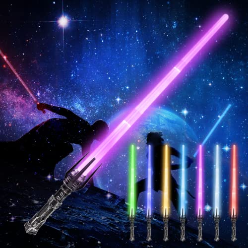 Moocuca Lichtschwert Kinder, RGB 7 Farben Led Lightsaber mit Licht und Sound, Laserschwert Sta Wars, Cosplay Spielzeug Einziehbares Laserschwert Kinder von Moocuca