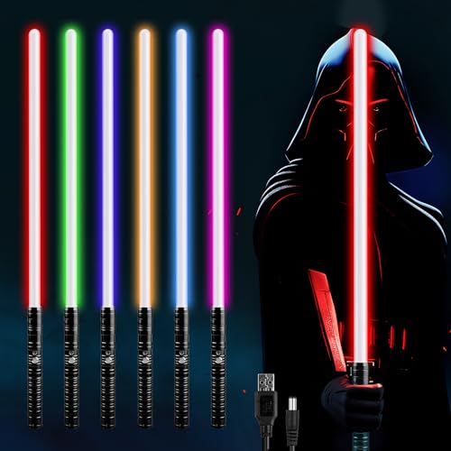 Moocuca Lichtschwert Kinder und Erwachsene, 15 Farben Laserschwert mit Schwarzem Metallgriff, USB Wiederaufladbares Lightsaber, lichtschwerter mit Soundeffekten, für Geschenke, Cosplay von Moocuca