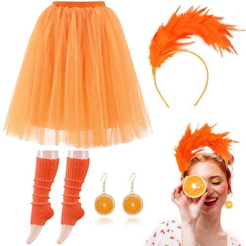 Moollyfox Aperol Kostüm Damen - Aperol Spritz Tüllrock Orange Set mit Haarreif Orange Aperol, 1 Paar Orange Ohrringe und 1 Paar Beinlinge - Für Fasching Karneval Party von Moollyfox