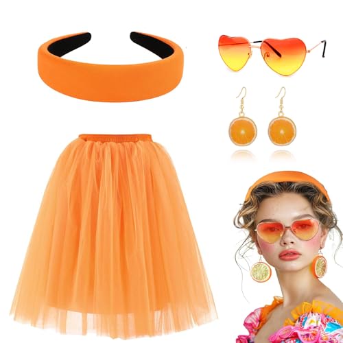 Moollyfox Aperol Kostüm Damen - Aperol Spritz Tüllrock Orange Set mit Haarreif Orange Aperol, Aperol Herz Brille und Orangenscheibe Ohrringe - Für Fasching Karneval Party von Moollyfox