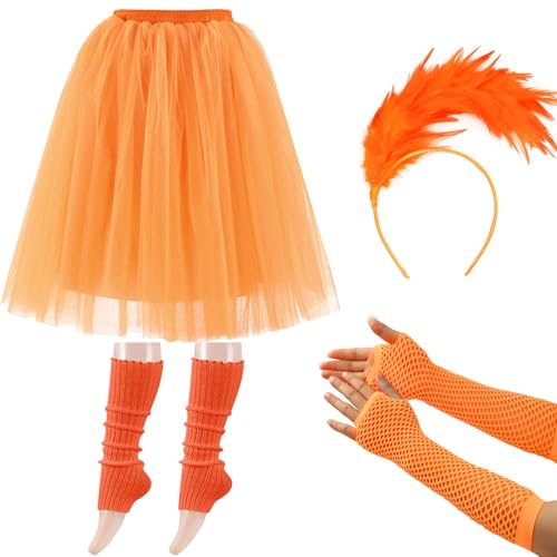 Moollyfox Aperol Kostüm Damen - Aperol Spritz Tüllrock Orange Set mit Haarreif Orange Aperol, Aperol Socken und Stulpen Orange Lange - Für Fasching Karneval Party von Moollyfox