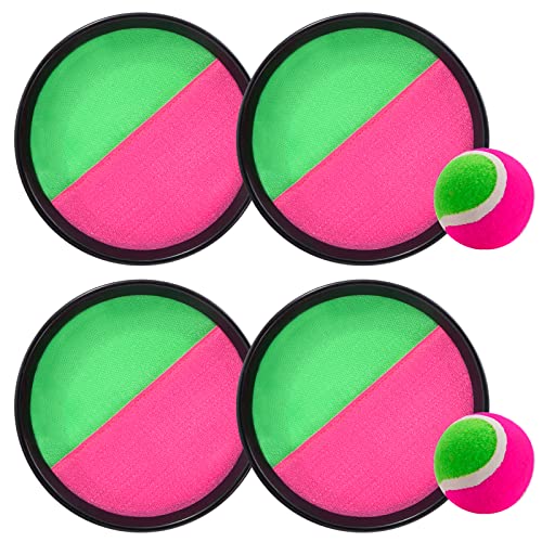 MoonSing Klettball Set, Klettspiel Catch Ball Spiel Hochwertiges Werf und Fangball Spiele mit 4 Fangscheiben und 2 Bällen, Ballspiel für Kinder Erwachsene Spaß im Freien Spiel von MoonSing