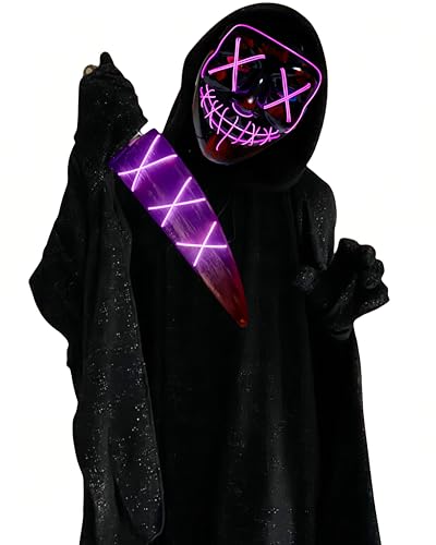 Moonideal Halloween-Kostüme, Cosplay-Set, beleuchtete, sprachaktivierte Purge-Maske und LED-Dolch für Erwachsene, Rosa von Moonideal