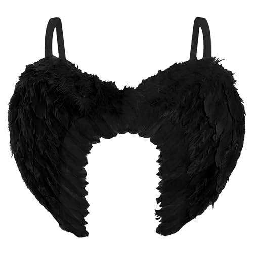 Engelsflügel Schwarz für Engel Kostüm Damen – Black Angel Federflügel für Faschingskostüme Damen – Teufel Kostüm – Engel Flügel Erwachsene – Halloween Party, Cosplay Kostüm Gothic Accessoires von Moonlight Fright