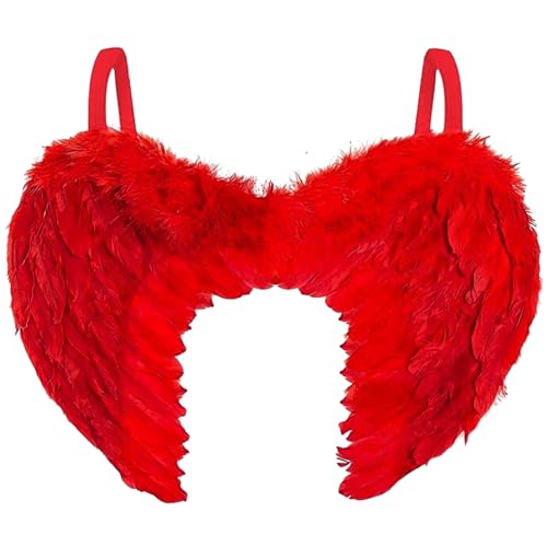 Engelsflügel Rot – Engel Kostüm Damen – Rote Federflügel als Teufelsflügel für Faschingskostüme – Teufel Kostüm – Flügel Erwachsene – Halloween Party, Karneval, Fasching von Moonlight Fright