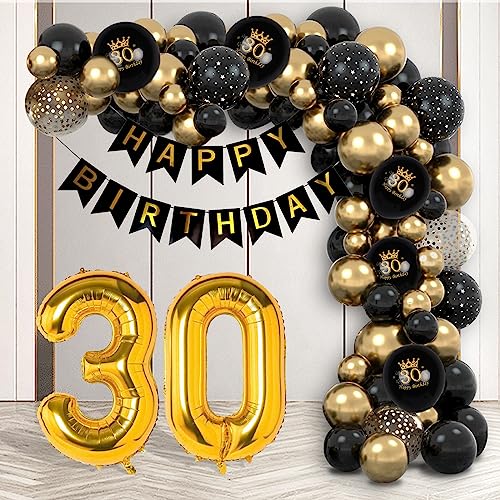 30 Geburtstag Deko, Luftballons 30. Geburtstag Mann Frauen, Geburtstagsdeko 30 Schwarz Gold, Happy Birthday Girlande, Deko 30. Geburtstag Konfetti Luftballons für 30 Geburtstag Dekoration von Moorle