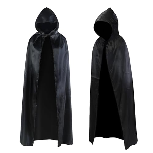 Moorle Halloween Umhang mit Kapuze, Schwarz Vampir Umhang 170cm, Halloween Kostüm Herren Umhang Mittelalter, Halloween Kapuzenumhang Kostüm Damen für Karneval Cosplay Halloween Party Deko Erwachsene von Moorle