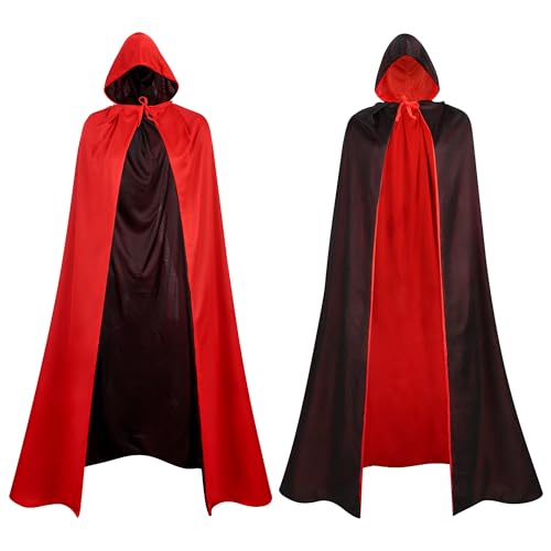 Moorle Halloween Umhang mit Kapuze, Vampir Kostüm Umhang mit Kapuze, Schwarz Rot Doppelseitig Cape für Damen Herren, Halloween Kapuze Wendeumhang Kinder, Vampire Costume für Halloween Kostüm Party (L) von Moorle