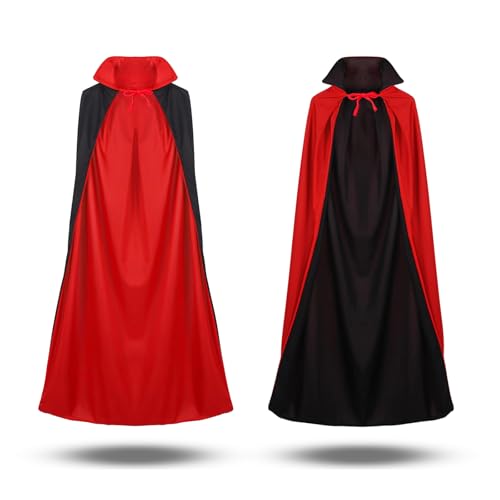 Moorle 140cm Vampir Kostüm Halloween, Draculaura Kostüm mit Stehkragen Rot Schwarz, Umhang für Cosplay Party Karneval Halloween, Halloween Kostüm Damen Erwachsene Männer Kinder Hexe von Moorle