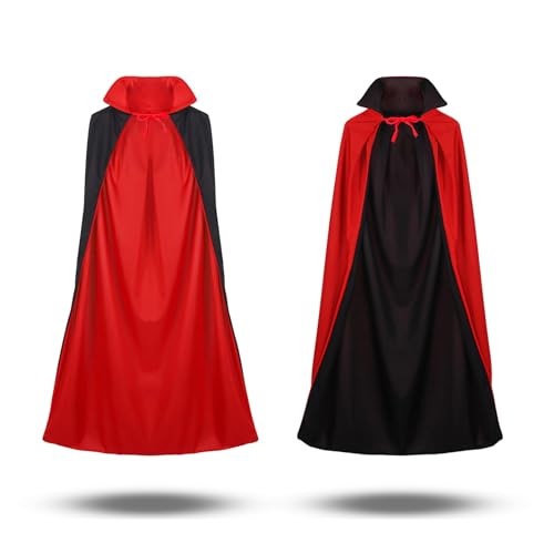 Moorle 120cm Vampir Kostüm Halloween, Draculaura Kostüm mit Stehkragen Rot Schwarz, Umhang für Cosplay Party Karneval Halloween, Halloween Kostüm Damen Erwachsene Männer Kinder Hexe von Moorle